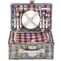 Cos de picnic echipat pentru 4 persoane Deluxe, din rachita, cu vesela si tacamuri, izolat termic, gri