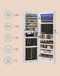 SONGMICS Dulap de bijuterii cu oglinda, montare pe perete, lumini LED, 37x10x120cm, alb