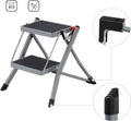 SONGMICS Scara pliabila cu 2 trepte, cauciuc antiderapant, cu maner, sarcina 150 kg, otel, 50x60x44cm, gri si negru