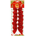 Set 6 ornamente pentru bradul de Craciun, fundita, 8cm, rosu cu sclipici