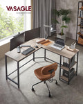 VASAGLE Birou de colt in forma de L, cu 2 rafturi de depozitare, 138x138x75cm, industrial, gri si negru