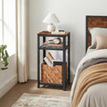 VASAGLE Masuta laterala 40x30x75 cm, cu 2 rafturi grilaj si blat, otel si PAL, maro rustic si negru
