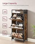 VASAGLE Dulap pentru pantofi cu 3 usi rabatabile, despartitoare interioare, pentru 15-18 perechi, 60x30x130cm, maro rusic si negru