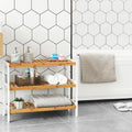 SONGMICS Raft de depozitare din bambus, cu 3 niveluri, 26x70x55cm, alb si maro