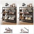 VASAGLE Dulap pantofi din MDF cu 4 usi basculante, pentru 12-20 perechi, 98x30x95cm, maro rustic si negru