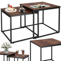 Set 2 mese pentru cafea, cadru otel, stil industrial, 50x50x52 cm si 45x45x47 cm, maro