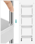 SONGMICS Carucior de depozitare pe roti, pentru bucatarie sau baie, din plastic, cu 4 nivele, 40x13x88cm, alb