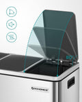 SONGMICS Cos de gunoi din inox cu 3 compartimente colectare selectiva, cu galeti interioare, 3x18litri, argintiu si negru