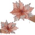 Set 5 ornamente pentru bradul de Craciun, stea Poinsettia, 26cm, roz argintiu