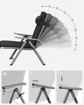 SONGMICS Sezlong pliabil, cu saltea groasa si tetiera, spatar reglabil, maxim 150kg, 183x60x39cm, negru