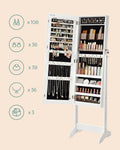 SONGMICS Oglinda de podea cu suport, design fara rama, cu spatiu de depozitare, 41x37x152cm, alb