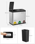 SONGMICS Cos de gunoi din inox cu 3 compartimente colectare selectiva, cu galeti interioare, 3x8litri, argintiu si negru