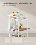 SONGMICS Raft de depozitare mobil tip carucior rulant, pentru baie sau bucatarie, cadru otel, 32x43x74 cm, alb
