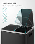 SONGMICS Cos de gunoi din inox cu 2 compartimente colectare selectiva, cu galeti interioare, 2x15litri, negru