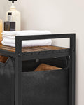 VASAGLE Cos de rufe, 3 compartimente, saci de rufe detasabili, raft, cadru metalic, 3x38L, 93x33x72 cm, maro rustic si negru