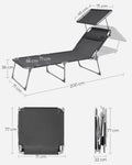 SONGMICS Sezlong pliabil, cu parasolar si tetiera, spatar reglabil in 4 pozitii, maxim 150kg, 200x71x38cm, gri