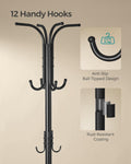 SONGMICS Cuier pentru haine, cu suport de umbrele, 12 agatatori, 175 cm, negru