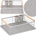 Uscator de vase cu suport tacamuri, din otel, cu tava de scurgere, manere lemn, 42x32x15cm, gri