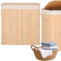 Cos de rufe din bambus, pliabil, cu captuseala detasabila lavabila, 3 compartimente, 150L, 63x42x62cm, maro