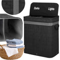 Cos de rufe din bambus cu capac, 2 compartimente, sac detasabil, volum 100L, 54x35x60cm, negru