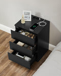 VASAGLE Set de 2 noptiere, cu sertare, 2 prize si 2 USB, 35x40x59 cm, negru