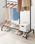 SONGMICS Stativ haine metalic 105x50x195 cm, cu bara ajustabila si 3 niveluri de depozitare, otel, negru
