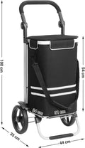 SONGMICS Carucior de cumparaturi piata, pliabil, compartiment frigorific, multifunctional, 44x35x100 cm, negru