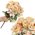 Buchet de flori artificiale din poliester, 9 fire trandafiri, 40cm, roz