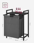 VASAGLE Cos de rufe, sac de rufe detasabil, raft, cadru metalic, 65L, 50x33x72 cm, negru si gri
