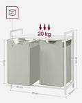 VASAGLE Cos de rufe, 2 compartimente, saci de rufe detasabili, raft, cadru metalic, 2x46L, 73x33x72 cm, alb