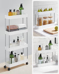 SONGMICS Carucior de depozitare pe roti, pentru bucatarie sau baie, din plastic, cu 4 nivele, 40x13x88cm, alb
