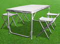 Set masa pliabila reglabila si 4 scaune, tip valiza, gri, 120x60cm