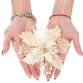Set 10 ornamente pentru bradul de Craciun, stea Poinsettia, 16cm, crem