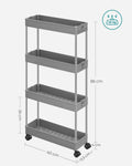 SONGMICS Carucior de depozitare pe roti, pentru bucatarie sau baie, din plastic, cu 4 nivele, 40x13x88cm, gri