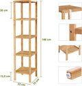 SONGMICS Raft de depozitare din bambus, 5 polite, pentru bucatarie sau baie, 146x33x33cm, maro natural