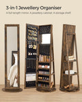 SONGMICS Oglinda de podea cu suport rotativ la 360°, cu spatiu de depozitare, 55x55x161cm, maro rustic
