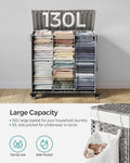 SONGMICS Cos de rufe tesut manual, cu captuseala detasabila lavabila, 3 compartimente, stil ratan, 140 litri, 66x33x60 cm, gri