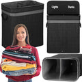 Cos de rufe din bambus cu capac, 2 compartimente, sac detasabil, volum 100L, 54x35x60cm, negru