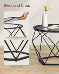 VASAGLE Set de 2 mese de cafea rotunde, cadru otel si blat detasabil din sticla, 40cm si 50cm, negru