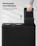 SONGMICS Cos de gunoi din otel cu 3 compartimente colectare selectiva, cu galeti interioare, 3x8litri, negru mat