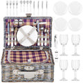 Cos de picnic echipat pentru 4 persoane Deluxe, din rachita, cu vesela si tacamuri, izolat termic, gri