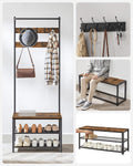 VASAGLE Cuier cu rafturi depozitare pantofi si bara suspendata, industrial, 32x64x180 cm, maro rustic si negru