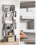 VASAGLE Biblioteca, raft cu 6 unitati de depozitare, pentru living, din lemn, 24x190x70cm, gri stejar