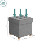SONGMICS Taburet pliabil cu sezut moale, spatiu de depozitare, maxim 300kg, 38x38x40cm, gri