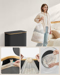 SONGMICS Cos de rufe textil, pliabil, cu 3 compartimente detasabile, 150L, 60x39x71 cm, negru
