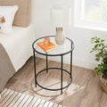 VASAGLE Masa rotunda, din sticla securizata cu cadru de otel, noptiera, 50x50x55cm, negru