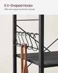 VASAGLE Raft de bucatarie pe roti, carucior de servire cu 3 rafturi, cadru metalic, 40x60x89 cm, design industrial, negru