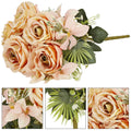 Buchet de flori artificiale din poliester, 9 fire trandafiri, 40cm, roz