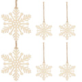 Decoratiune brad fulg de zapada din lemn, set 6 bucati, maro
