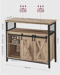 VASAGLE Comoda pentru living sau bucatarie, cu 2 usi glisante, rafturi reglabile, stil rustic, 33x100x80 cm, maro